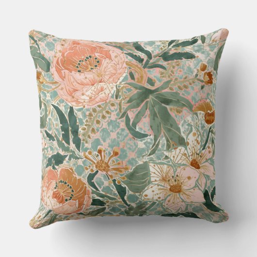 Lovely Blooming Peach Flowers and Leaves, Pattern クッション (裏面)