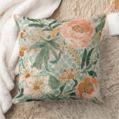 Lovely Blooming Peach Flowers and Leaves, Pattern クッション (ブランケット)