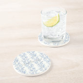 Lovely Blue and White Floral Stripe Pattern コースター (側面)