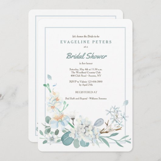 Lovely Blue Floral Invitation 招待状 (正面/裏面)