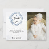 Lovely Blue Florals Baptism Photo Thank You Card 招待状 (正面)