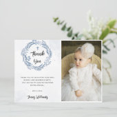 Lovely Blue Florals Baptism Photo Thank You Card 招待状 (スタンド正面)