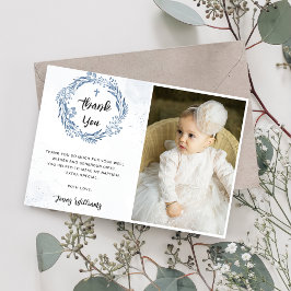 Lovely Blue Florals Baptism Photo Thank You Card 招待状