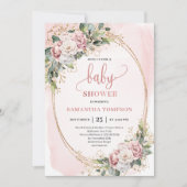Lovely Blush Floral Greenery Girl Baby Shower 招待状 (正面)