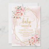 Lovely blush pink and gold floral girl baby shower 招待状 (正面)