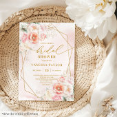Lovely Boho Blush Gold Frame Roses Bridal Shower 招待状