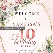 Lovely Boho Dusty Pink Greenery 40th Birthday   ポスター
