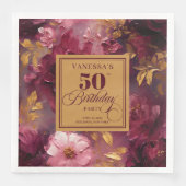 Lovely Boho Maroon Blush Gold 50th Birthday Napkin (正面)