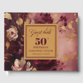 Lovely Boho Maroon Blush Gold Floral 50th Birthday ゲストブック (正面)