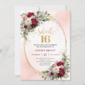 Lovely boho maroon gold floral sweet sixteen 招待状 (正面)