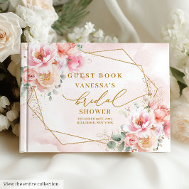 Lovely Boho Pastel Blush Gold Roses Bridal Shower ゲストブック