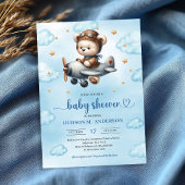 Lovely Boy Shower Invitation Teddy Bear Pilot Blue 招待状