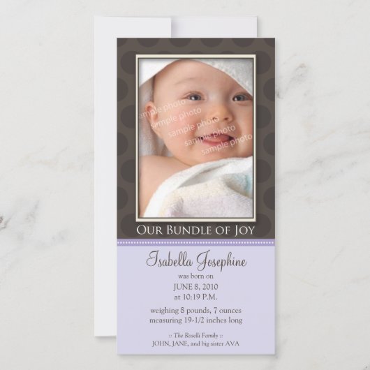 Lovely Bundle of Joy Birth Announcement ::薄紫 案内状 (正面)