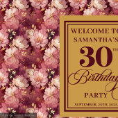 Lovely Burgundy Blush Gold 30th Birthday Party  タペストリー