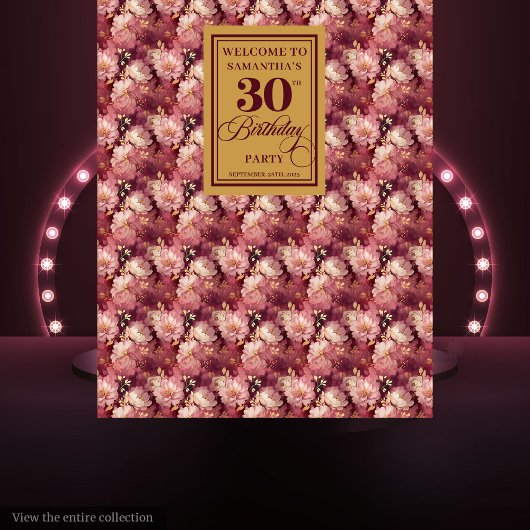 Lovely Burgundy Blush Gold 30th Birthday Party  タペストリー
