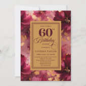 Lovely Burgundy Blush Gold Style 60th Birthday   招待状 (正面)