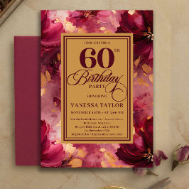 Lovely Burgundy Blush Gold Style 60th Birthday 招待状