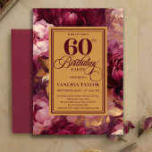Lovely Burgundy Blush Gold Style 60th Birthday   招待状