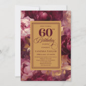 Lovely Burgundy Blush Gold Style 60th Birthday   招待状 (正面)