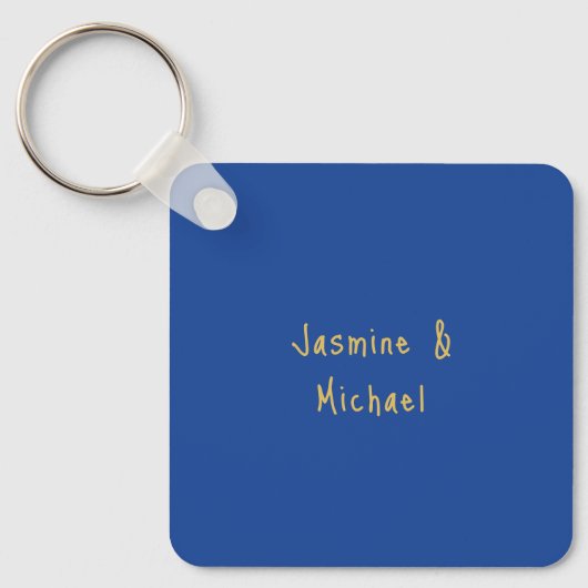 Lovely Chic Calligraphy Couple Names Blue & Gold キーホルダー (正面)
