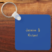 Lovely Chic Calligraphy Couple Names Blue & Gold キーホルダー (正面)