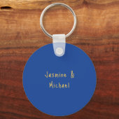 Lovely Chic Calligraphy Couple Names Blue & Gold キーホルダー (正面)