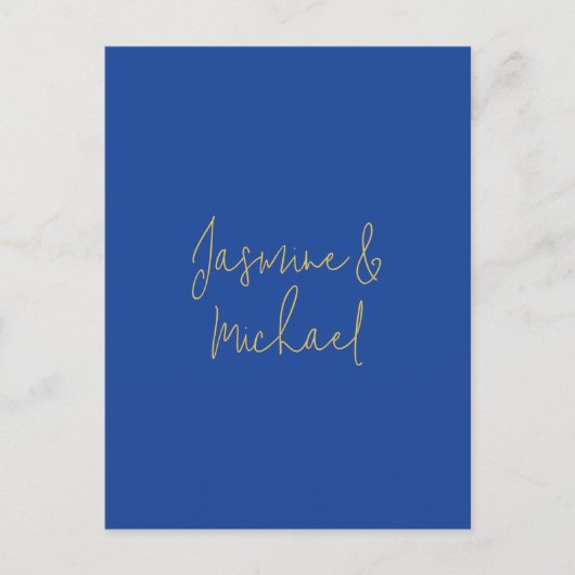 Lovely Chic Calligraphy Couple Names Blue & Gold ポストカード (正面)
