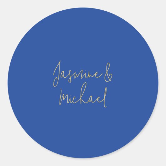 Lovely Chic Calligraphy Couple Names Blue & Gold ラウンドシール (正面)