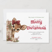 Lovely Christmas baby deer peeking winter card シーズンカード (正面)