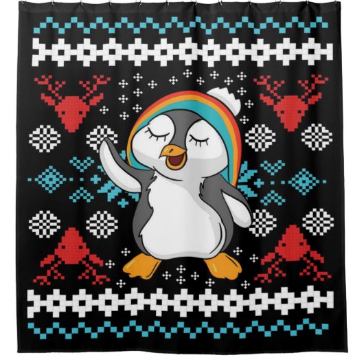 Lovely Christmas Penguin シャワーカーテン (正面)