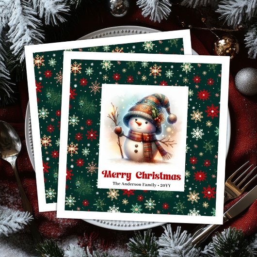 Lovely Christmas Snowman Napkins Editable Custom 
