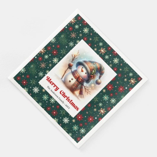 Lovely Christmas Snowman Napkins Editable Custom  (コーナー)