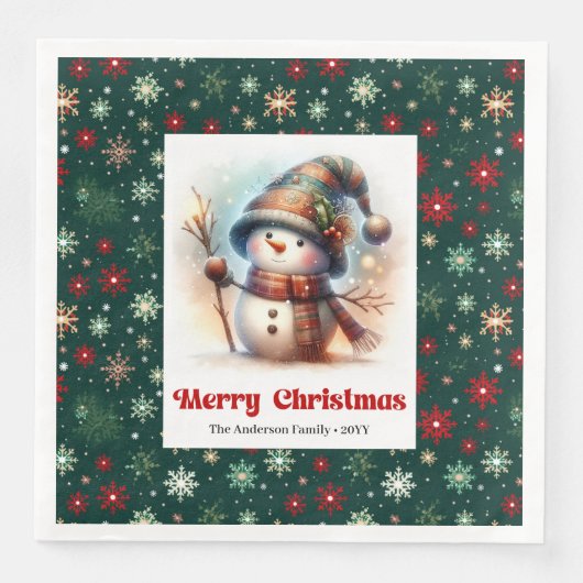 Lovely Christmas Snowman Napkins Editable Custom  (正面)