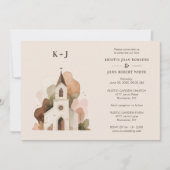 Lovely Church Watercolor 3-Photo Collage Wedding 招待状 (正面)