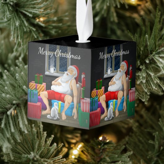 Lovely Coffee Time with Santa キューブオーナメント (ツリー)