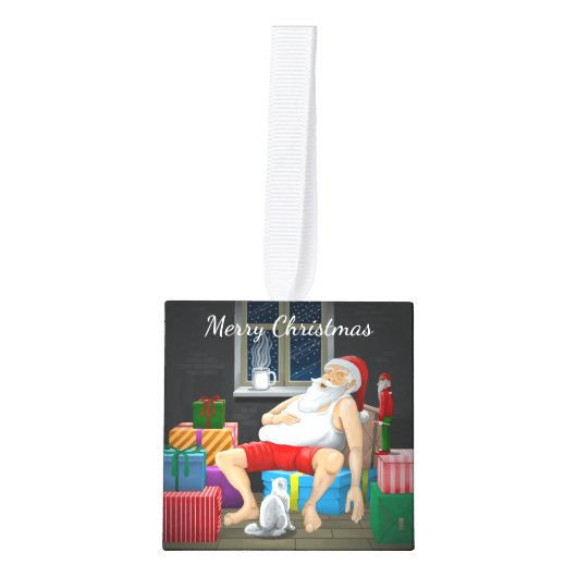 Lovely Coffee Time with Santa キューブオーナメント (正面)