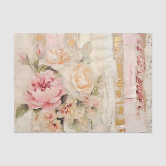 Lovely Collage of Painted Florals on Paper Layers 薄葉紙 (正面)