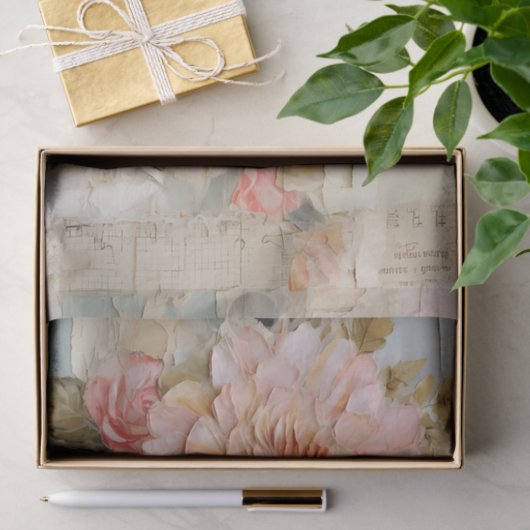 Lovely Collage with Painted Florals on Torn Paper 薄葉紙 (ギフト)