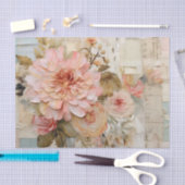 Lovely Collage with Painted Florals on Torn Paper 薄葉紙 (クラフト)