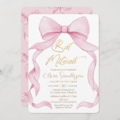 Lovely Coquette Pink Ribbon Bows Bat Mitzvah  招待状 (正面/裏面)