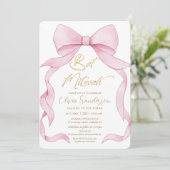 Lovely Coquette Pink Ribbon Bows Bat Mitzvah  招待状 (スタンド正面)