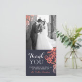 Lovely Coral and Blue Thank You Photo Card (4x8) サンキューカード (スタンド正面)