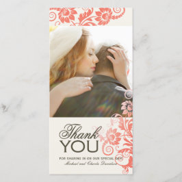 Lovely Coral Thank You Photo Card (4x8) サンキューカード