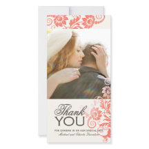Lovely Coral Thank You Photo Card (4x8)