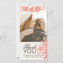 Lovely Coral Thank You Photo Card (4x8) サンキューカード