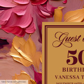 Lovely Dark Red Blush Gold Floral 50th Birthday ゲストブック