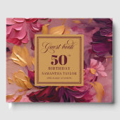 Lovely Dark Red Blush Gold Floral 50th Birthday ゲストブック (正面)