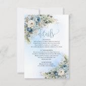 Lovely Dusty Blue Floral Gold Wedding Info Card 出欠カード (正面)