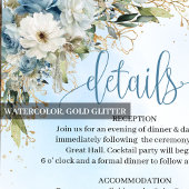 Lovely Dusty Blue Floral Gold Wedding Info Card 出欠カード