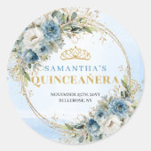 Lovely Dusty Blue Gold Greenery Quinceañera Favor  ラウンドシール (正面)